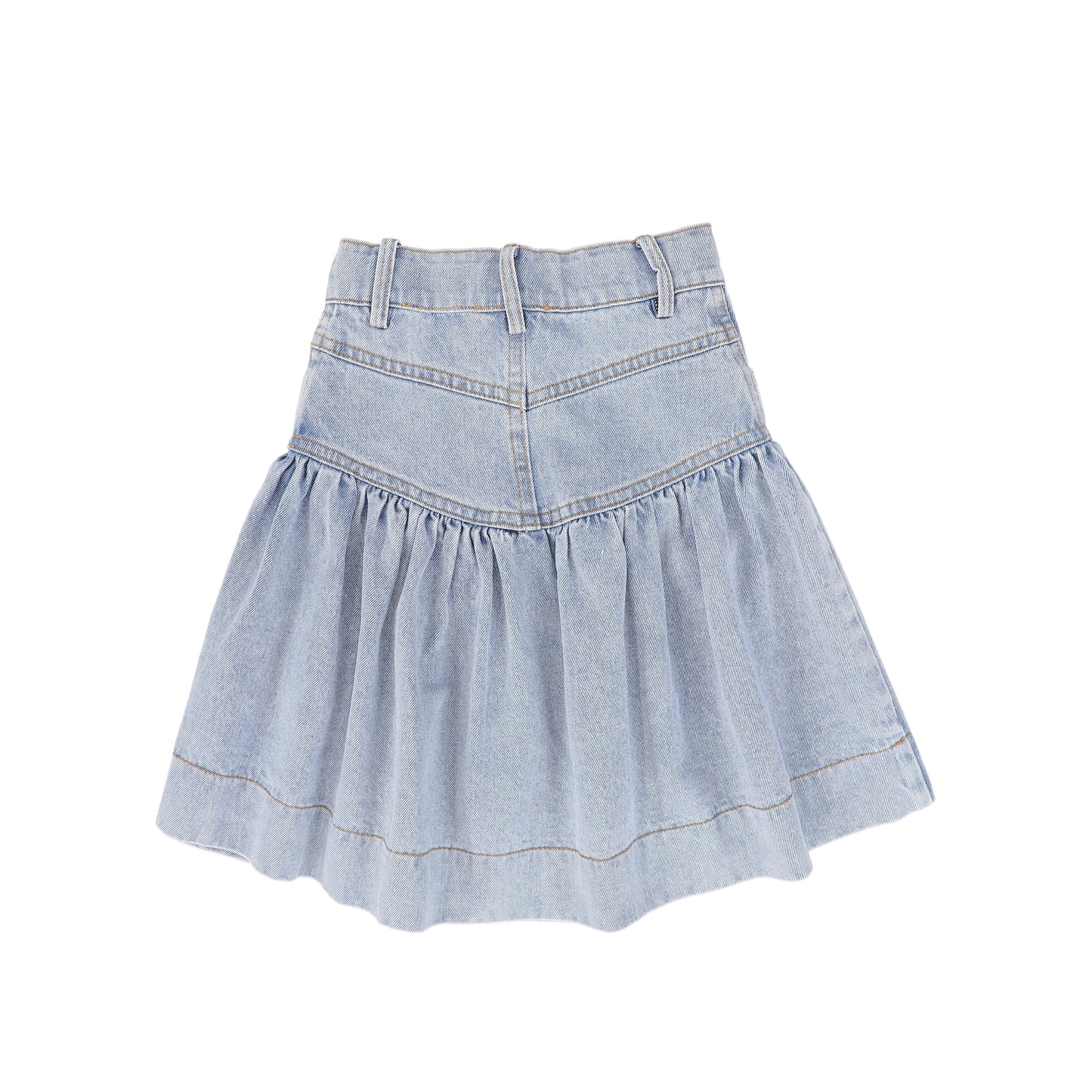 BAMBOO BLUE WASH DENIM DROP WAIST FRILL SKIRT