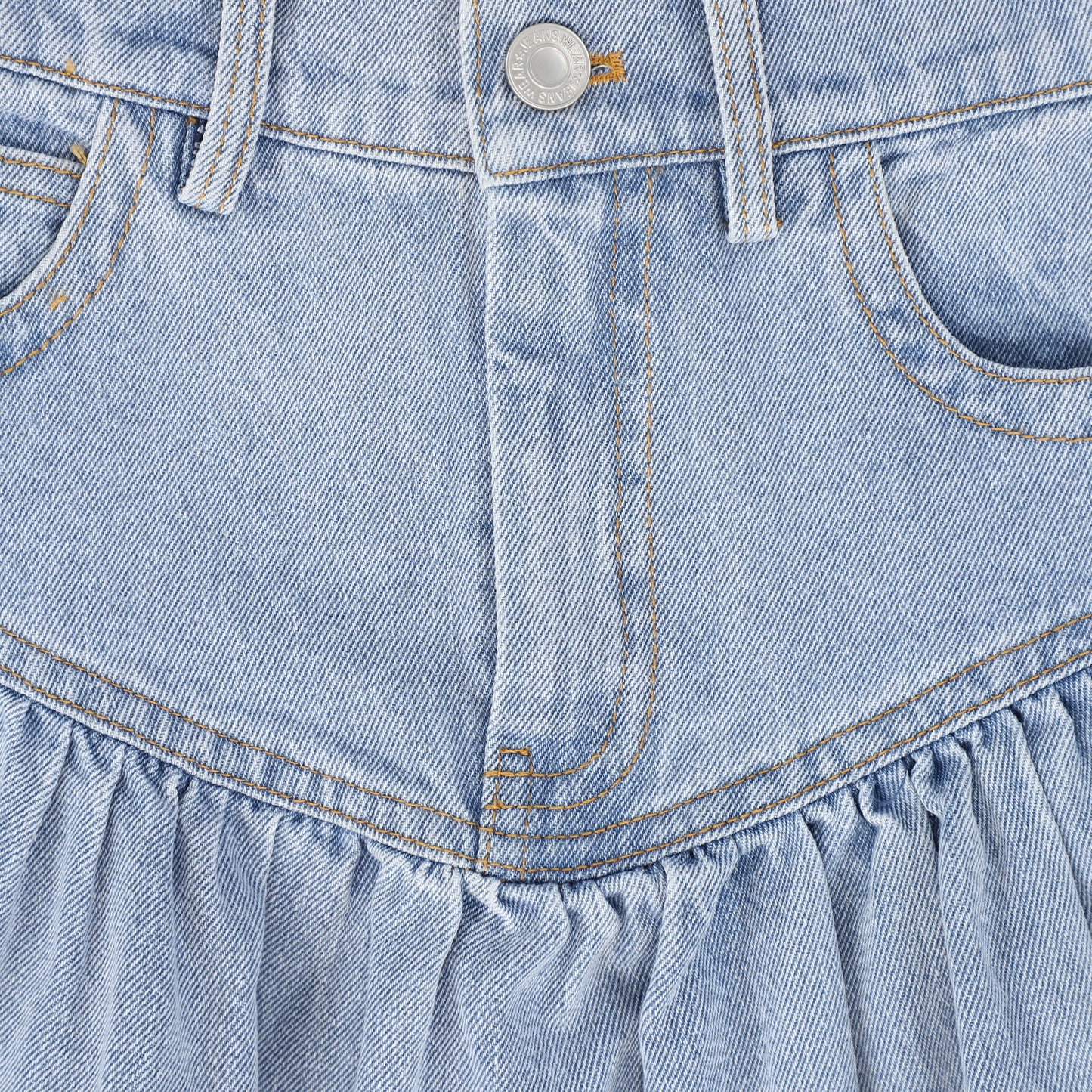 BAMBOO BLUE WASH DENIM DROP WAIST FRILL SKIRT