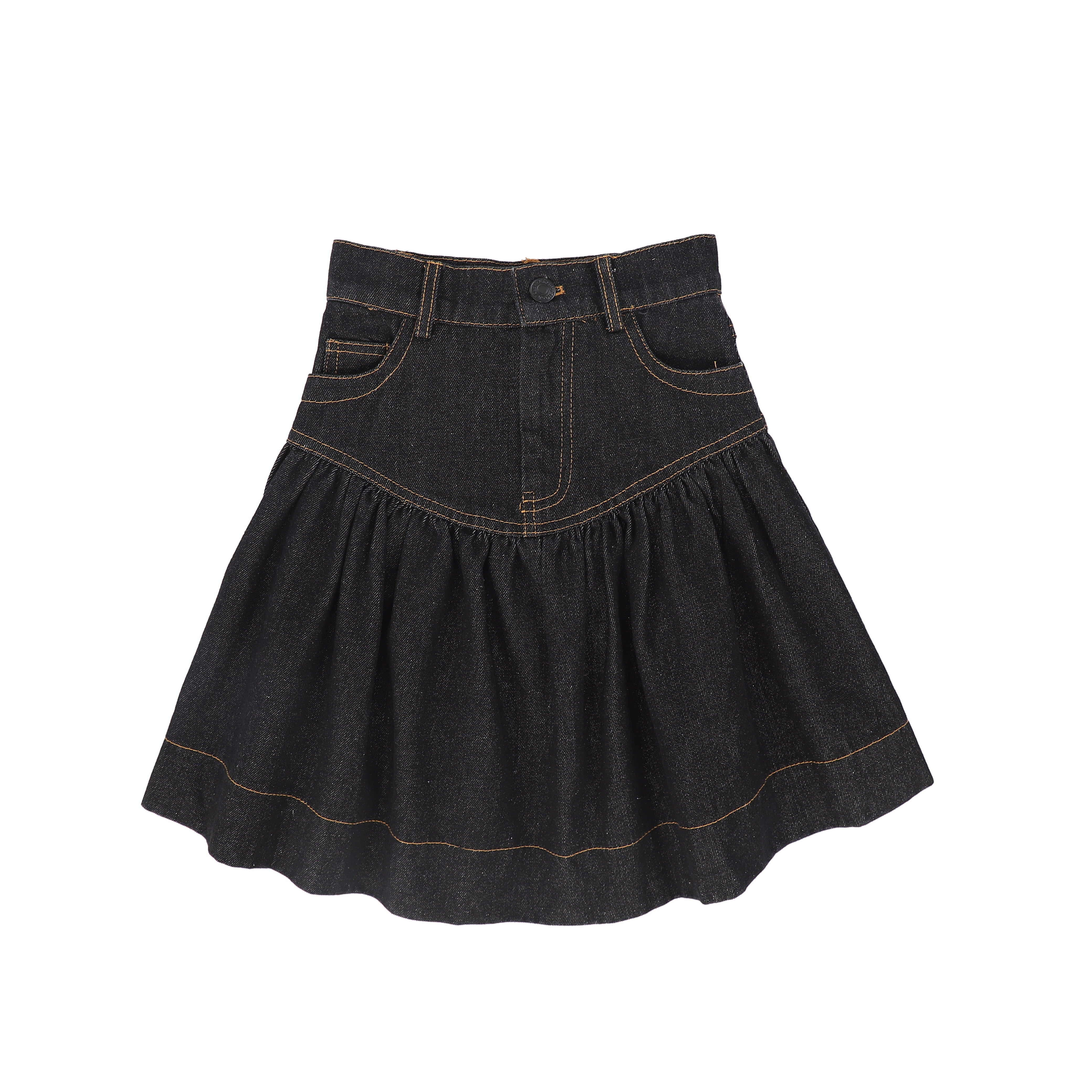 BAMBOO BLACK DENIM DROP WAIST FRILL SKIRT [FINAL SALE] – Luibelle