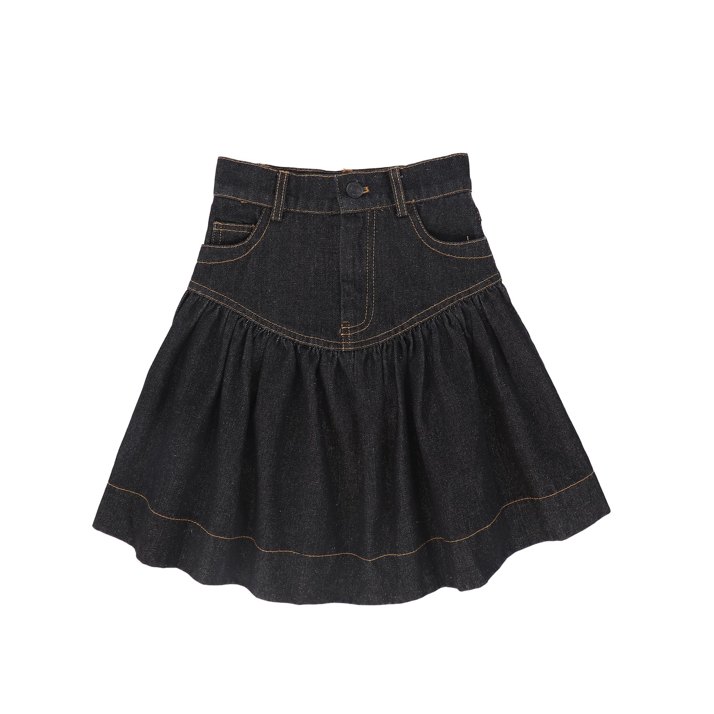 BAMBOO BLACK DENIM DROP WAIST FRILL SKIRT