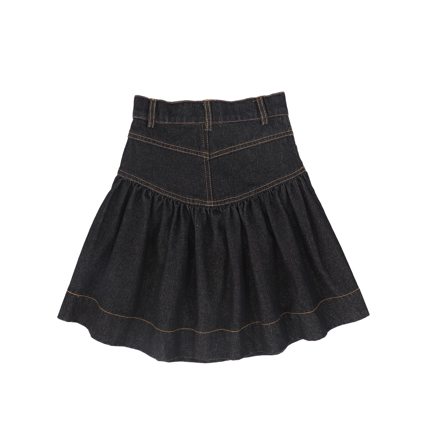 BAMBOO BLACK DENIM DROP WAIST FRILL SKIRT