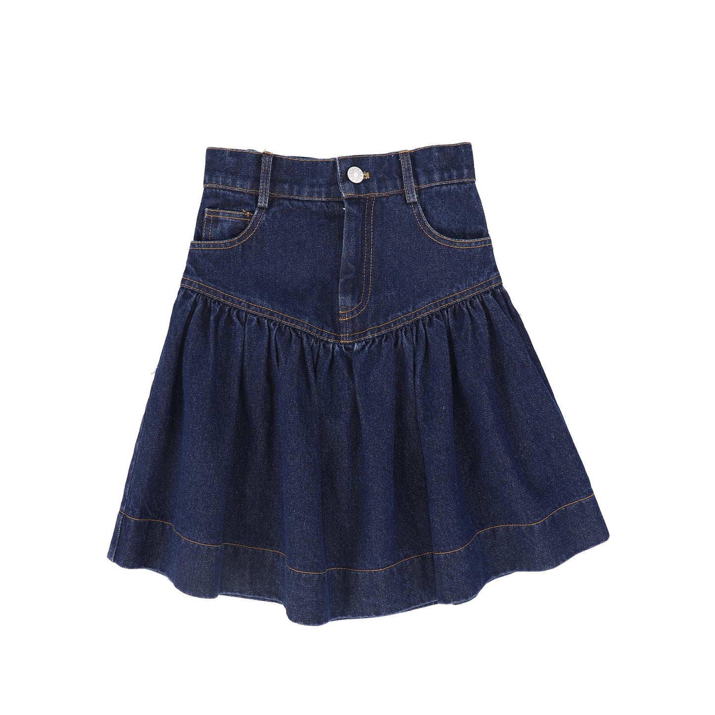 BAMBOO DARK DENIM DROP WAIST FRILL SKIRT
