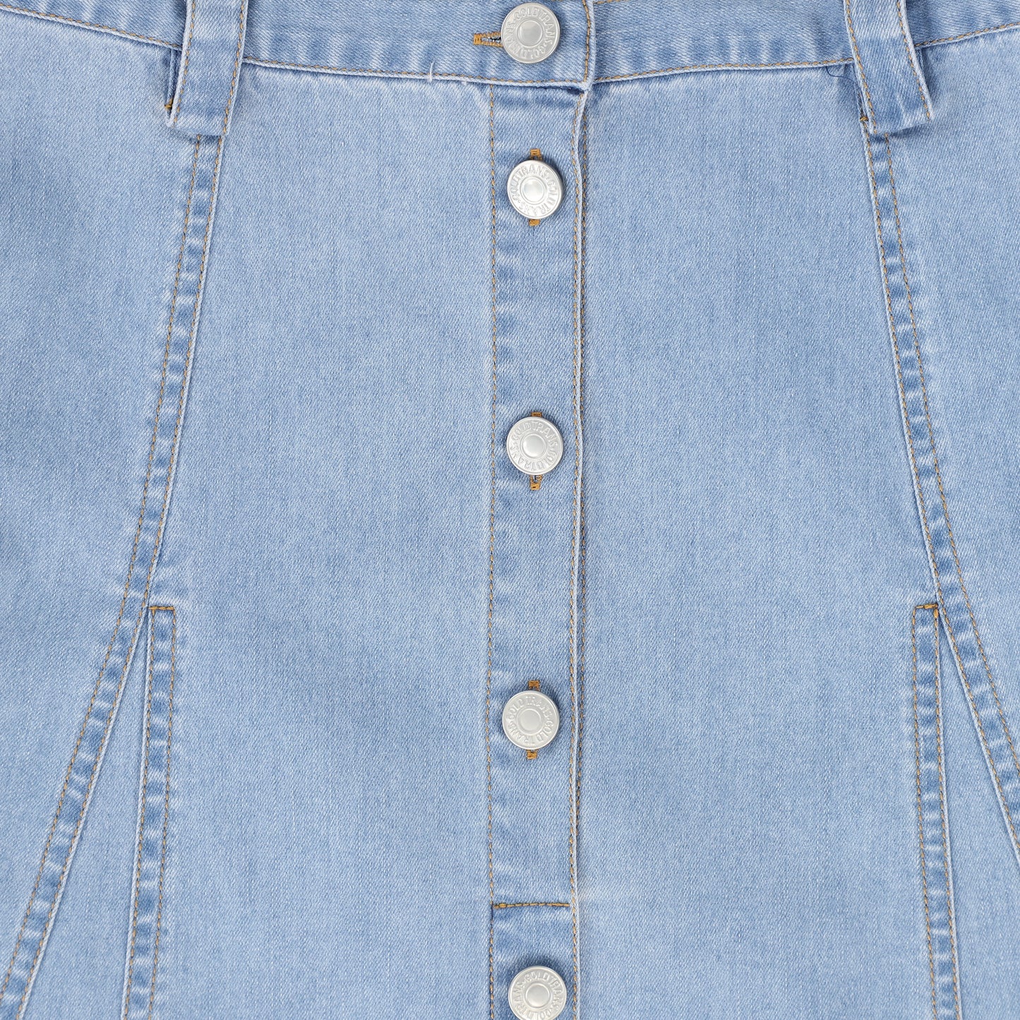 VALENTINA LIGHT BLUE DENIM PANELED BUTTON SKIRT