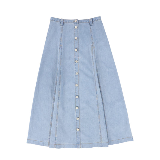 VALENTINA LIGHT BLUE DENIM PANELED BUTTON SKIRT
