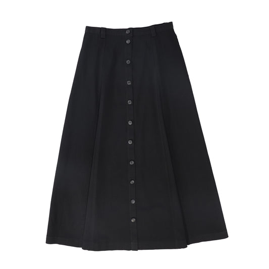 VALENTINA BLACK DENIM PANELED BUTTON SKIRT