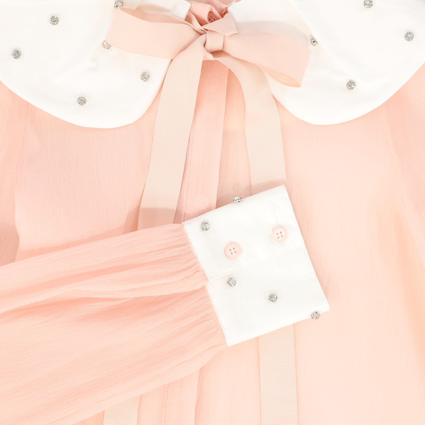 VALENTINA PINK GAUZE RHINESTONE COLLAR BLOUSE