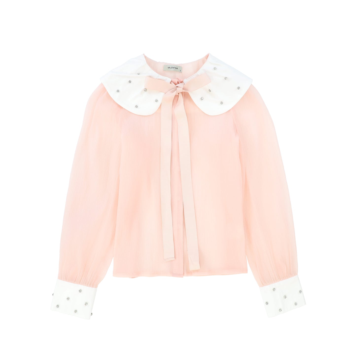 VALENTINA PINK GAUZE RHINESTONE COLLAR BLOUSE