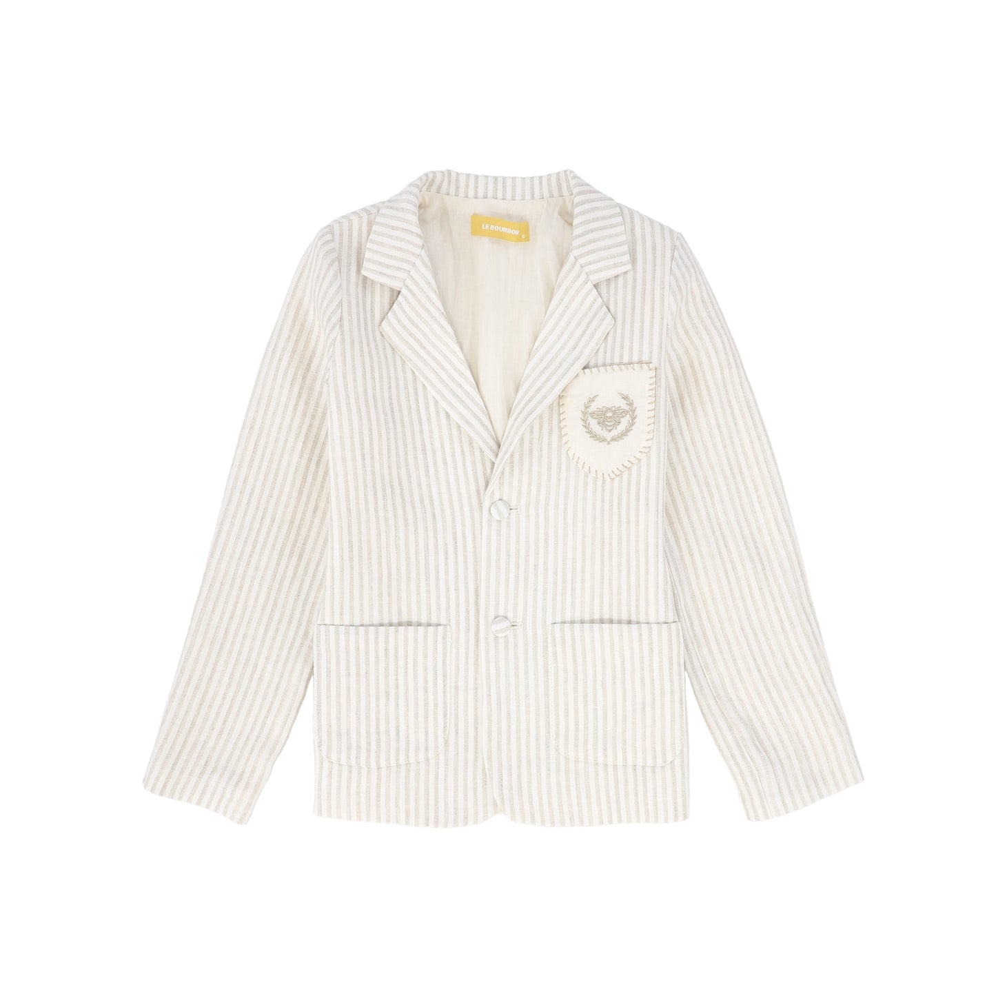 LE BOURDON TAN LINEN EMBLEM POCKET BLAZER