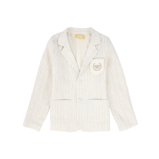 LE BOURDON TAN LINEN EMBLEM POCKET BLAZER