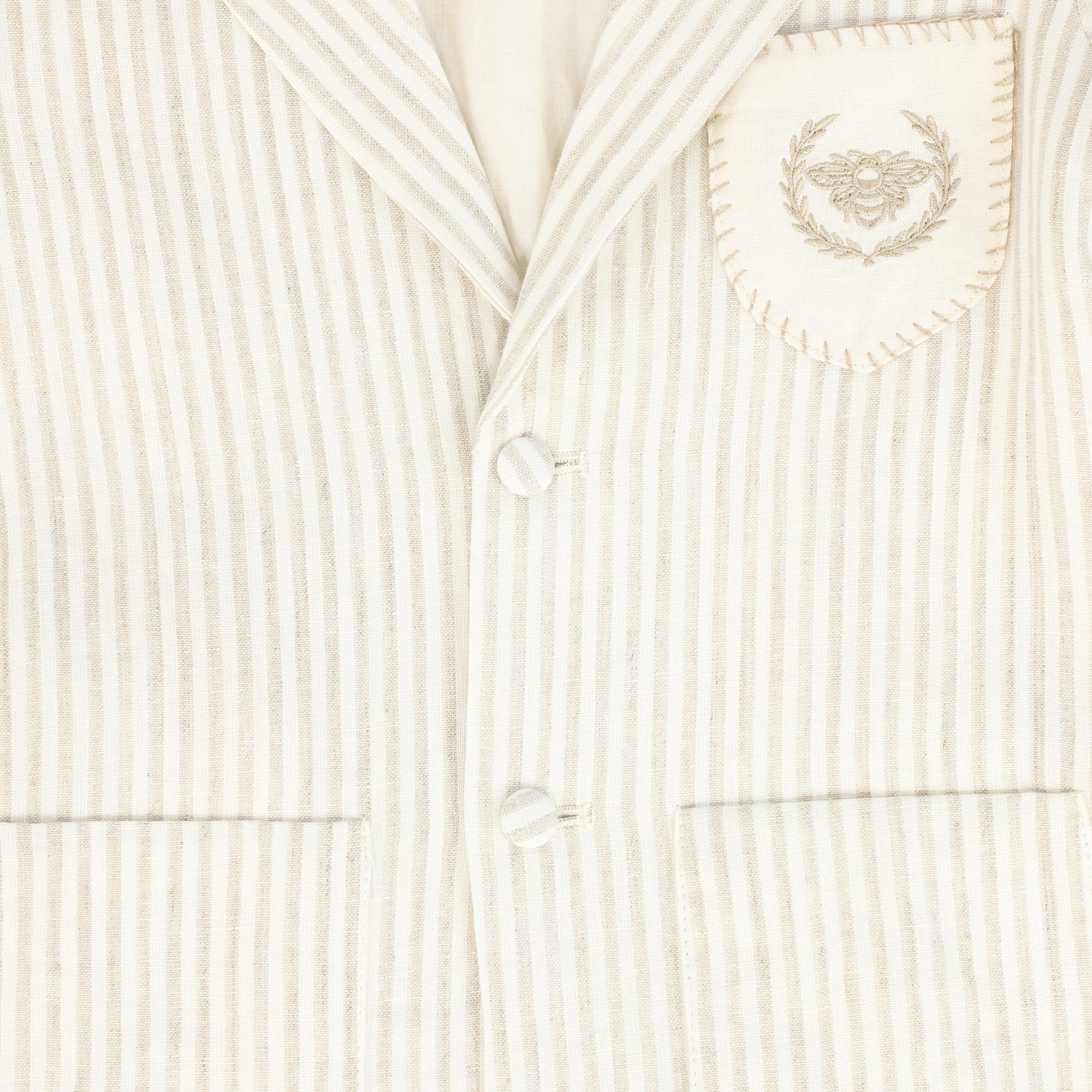 LE BOURDON TAN LINEN EMBLEM POCKET BLAZER