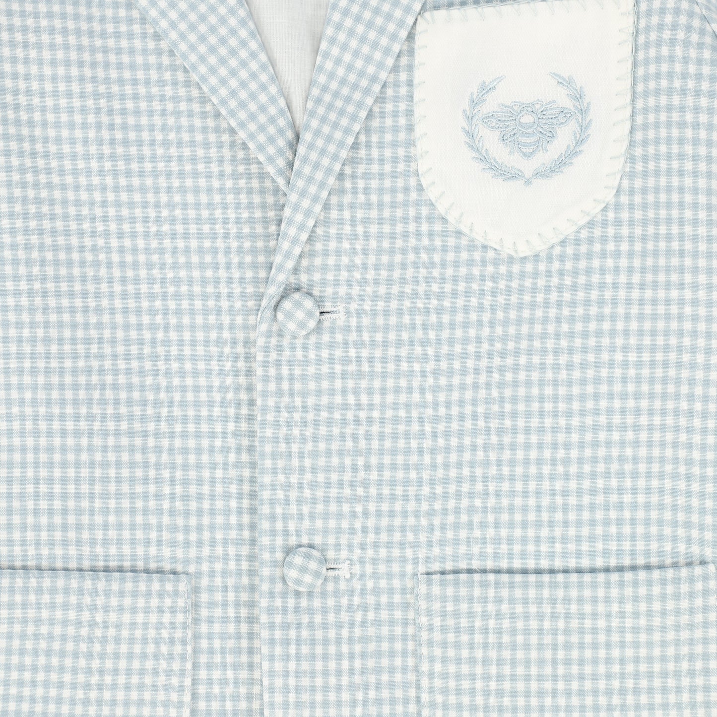 LE BOURDON BLUE LINEN EMBLEM POCKET BLAZER