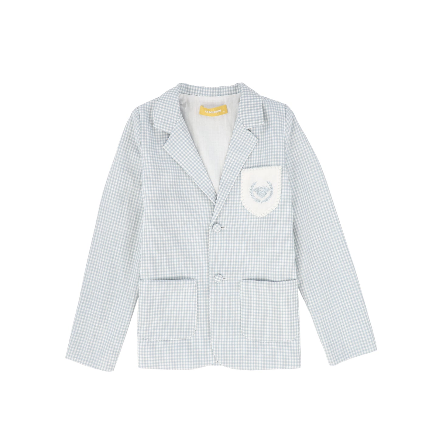 LE BOURDON BLUE LINEN EMBLEM POCKET BLAZER