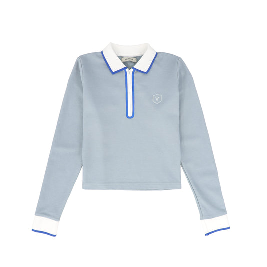 VALENTINA BLUE ZIPPER PIQUE POLO