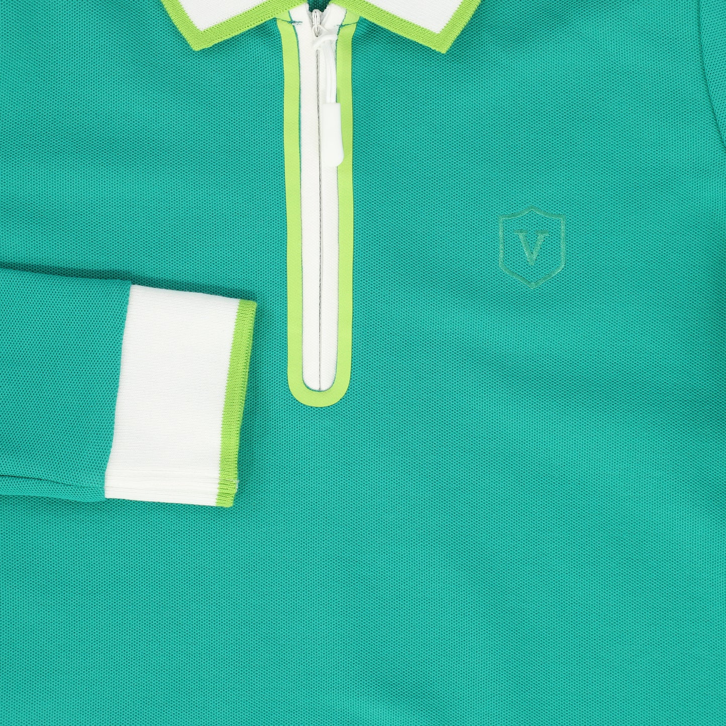 VALENTINA GREEN ZIPPER PIQUE POLO