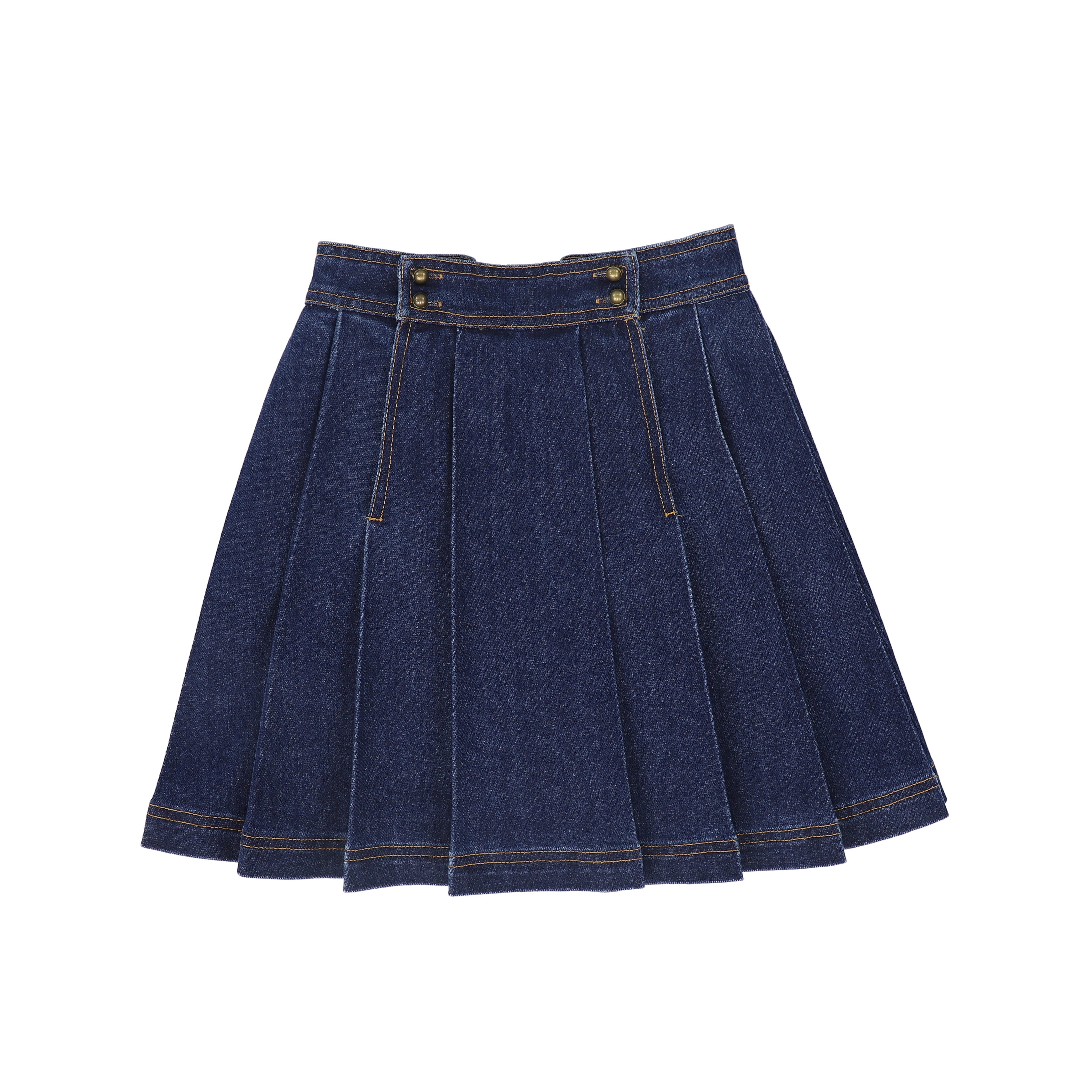 BACE COLLECTION DENIM DOUBLE BUTTON PLEAT SKIRT [FINAL SALE