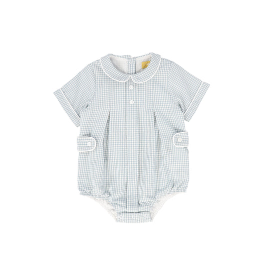 LE BOURDON BLUE LINEN PLEAT ROMPER