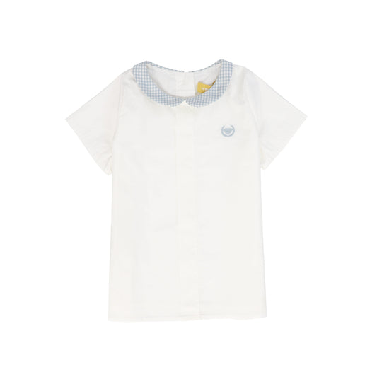 LE BOURDON WHITE/BLUE LINEN COLLAR BLOUSE