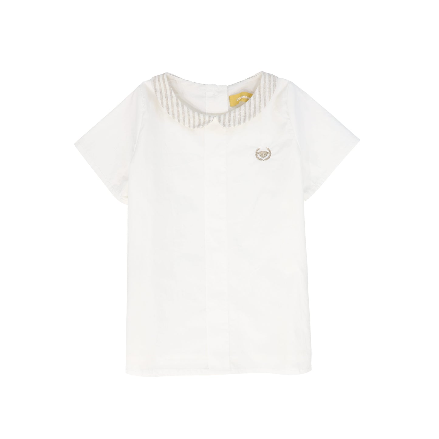 LE BOURDON WHITE/TAN LINEN COLLAR BLOUSE