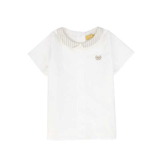 LE BOURDON WHITE/TAN LINEN COLLAR BLOUSE