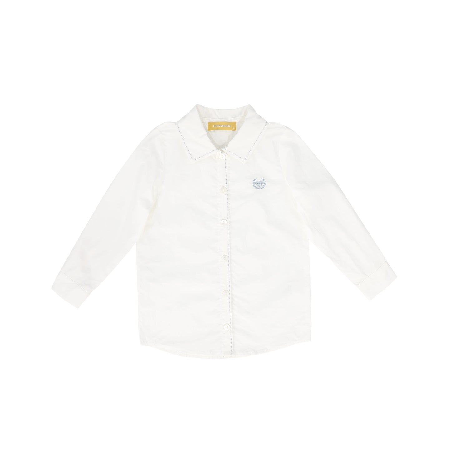 LE BOURDON WHITE/BLUE SCALLOP STITCH BLOUSE