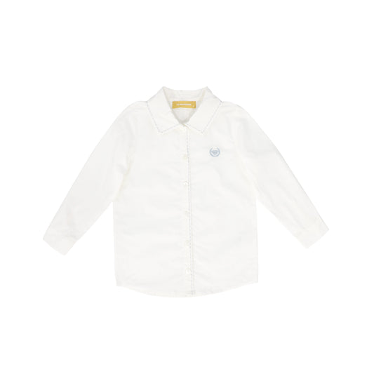 LE BOURDON WHITE/BLUE SCALLOP STITCH BLOUSE