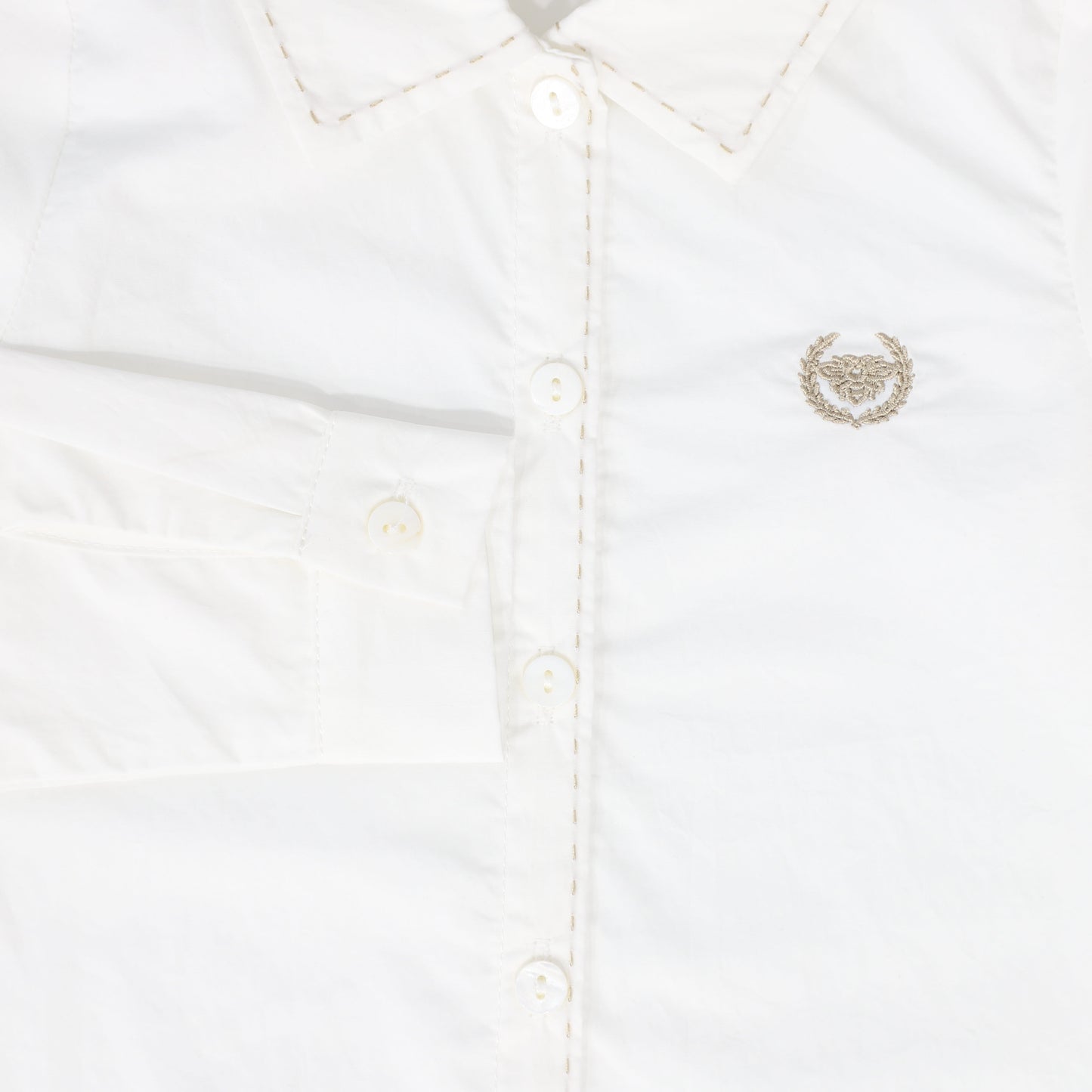 LE BOURDON WHITE/TAN SCALLOP STITCH BLOUSE