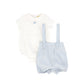 LE BOURDON WHITE/BLUE LINEN BUBBLE OVERALLS SET
