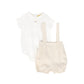 LE BOURDON WHITE/TAN LINEN BUBBLE OVERALLS SET