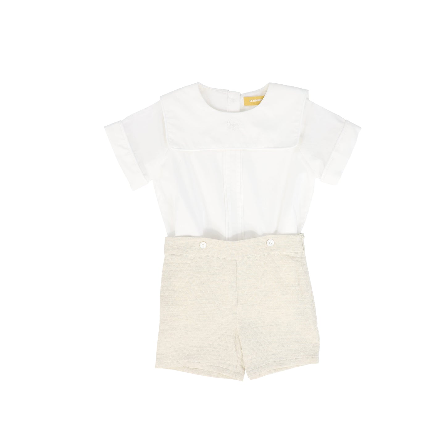 LE BOURDON CREAM TEXTURED PIPED TRIM SHORTS SET