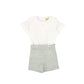 LE BOURDON GREEN TEXTURED PIPED TRIM SHORTS SET