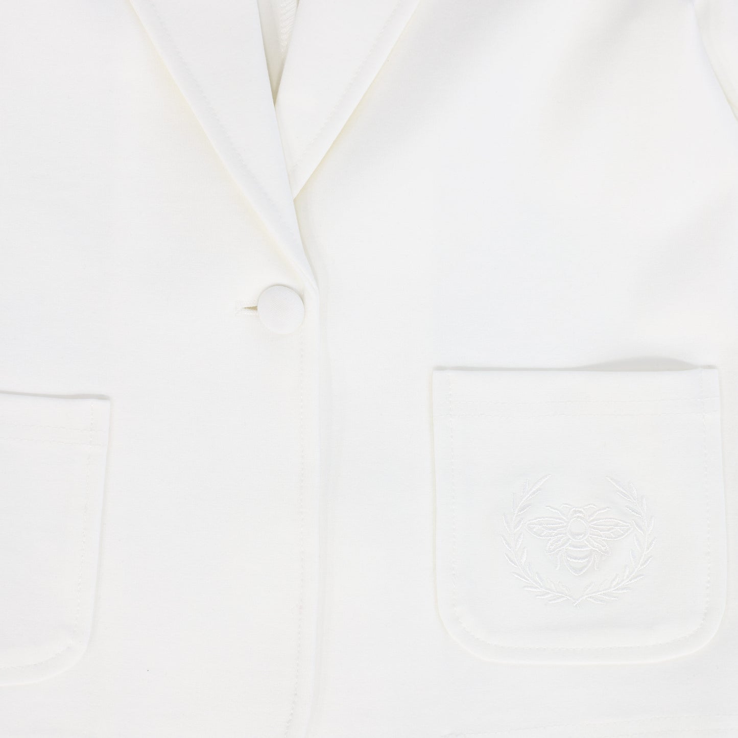 LE BOURDON IVORY PONTE EMBROIDERED POCKET BLAZER