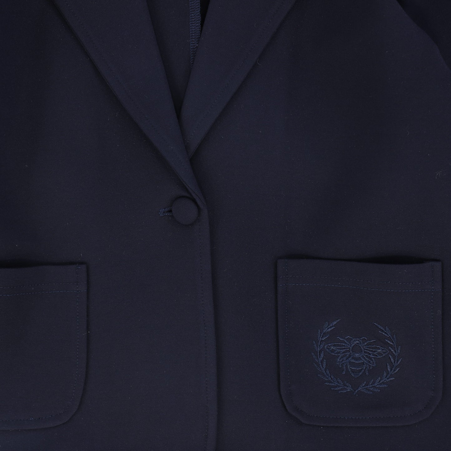 LE BOURDON NAVY PONTE EMBROIDERED POCKET BLAZER