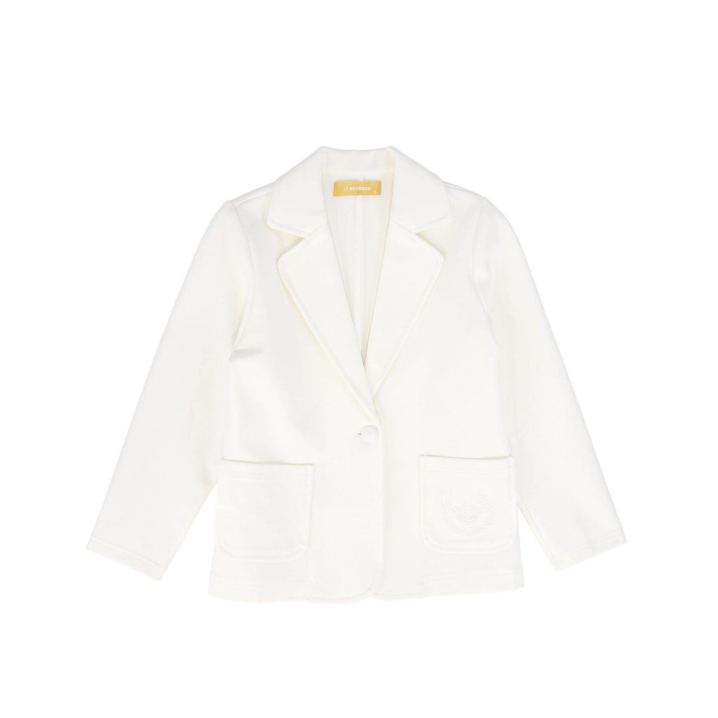 LE BOURDON IVORY PONTE EMBROIDERED POCKET BLAZER