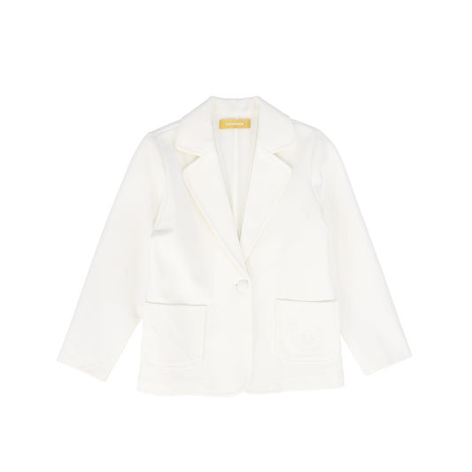 LE BOURDON IVORY PONTE EMBROIDERED POCKET BLAZER
