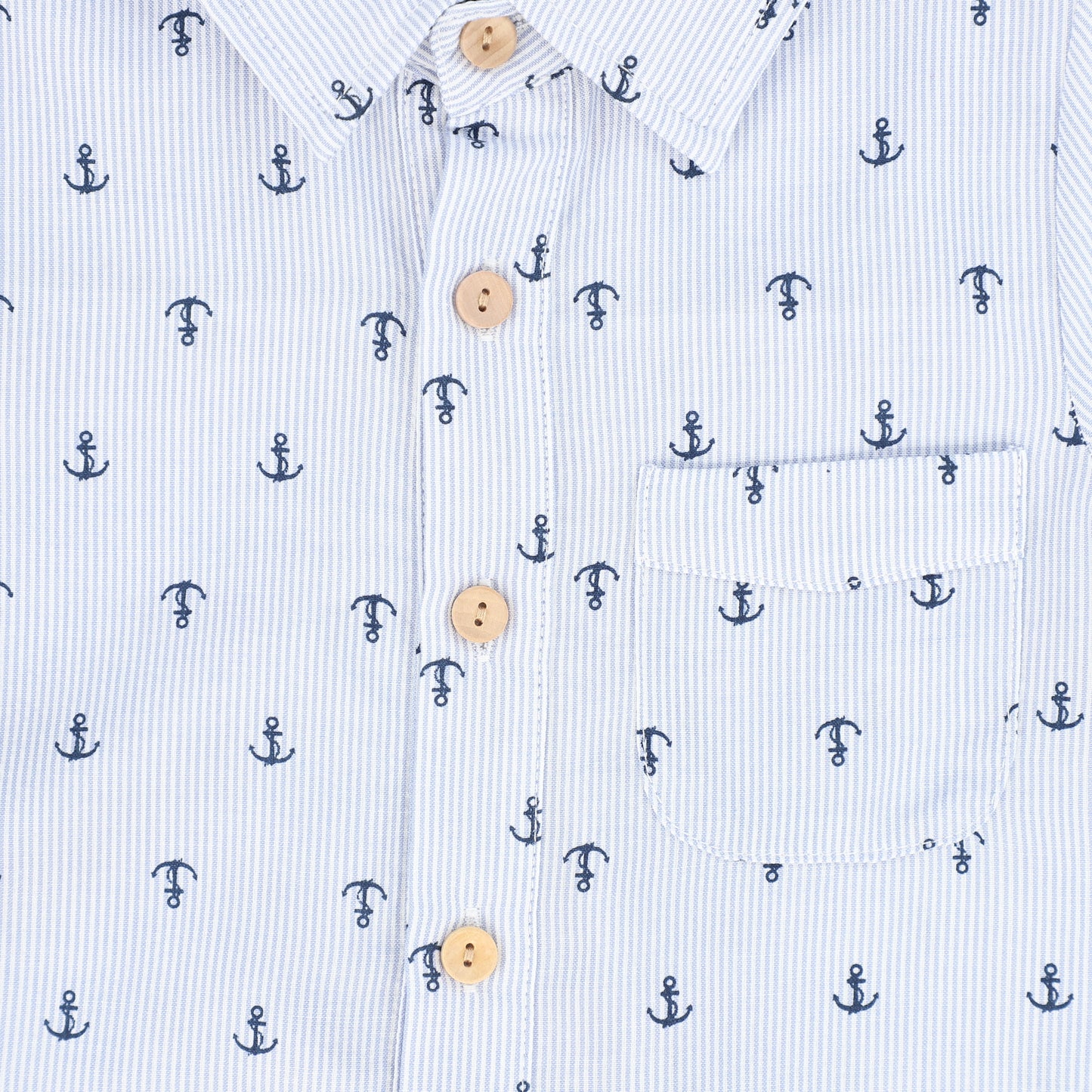 LE BOURDON BLUE ANCHOR PRINT SEERSUCKER BLOUSE