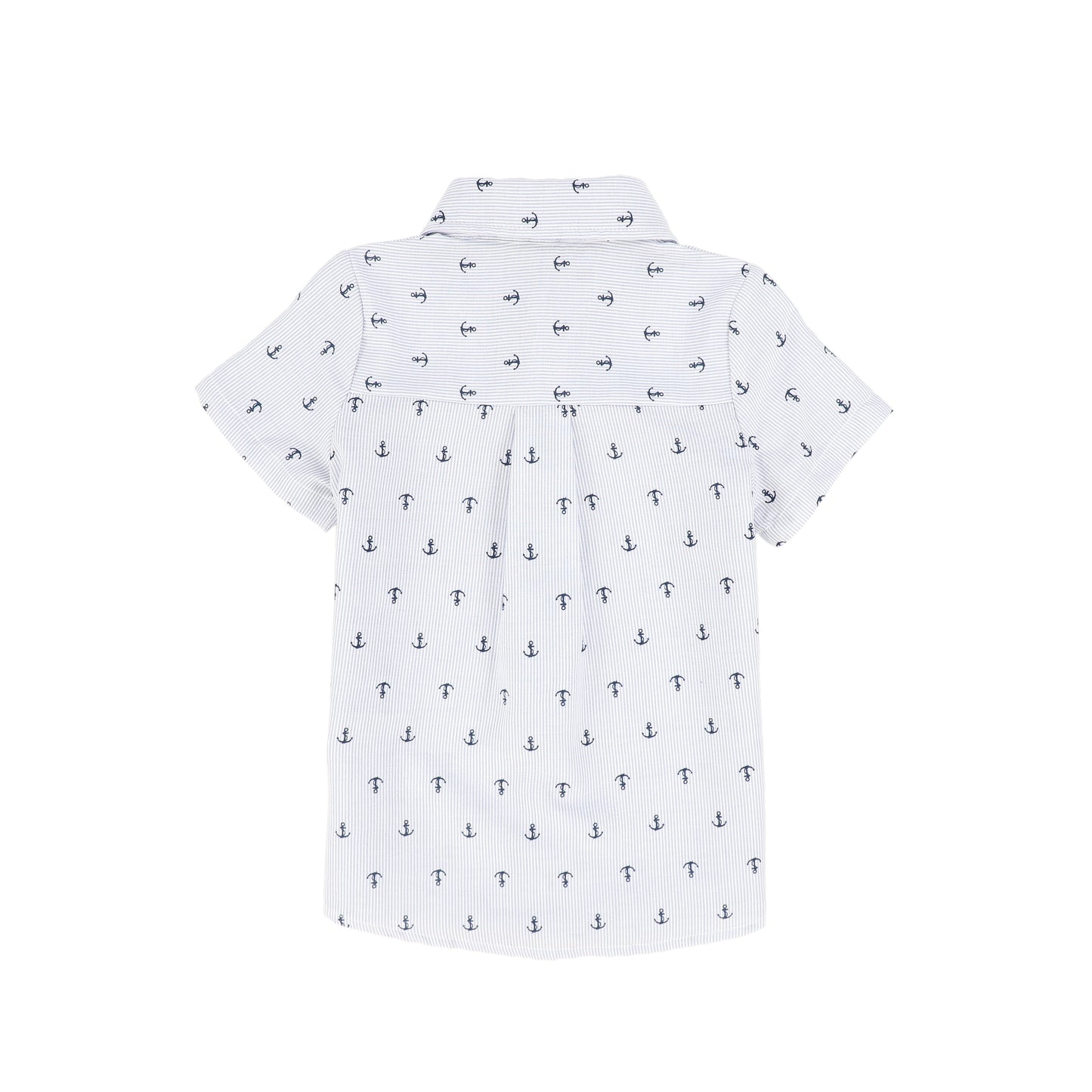 LE BOURDON BLUE ANCHOR PRINT SEERSUCKER BLOUSE