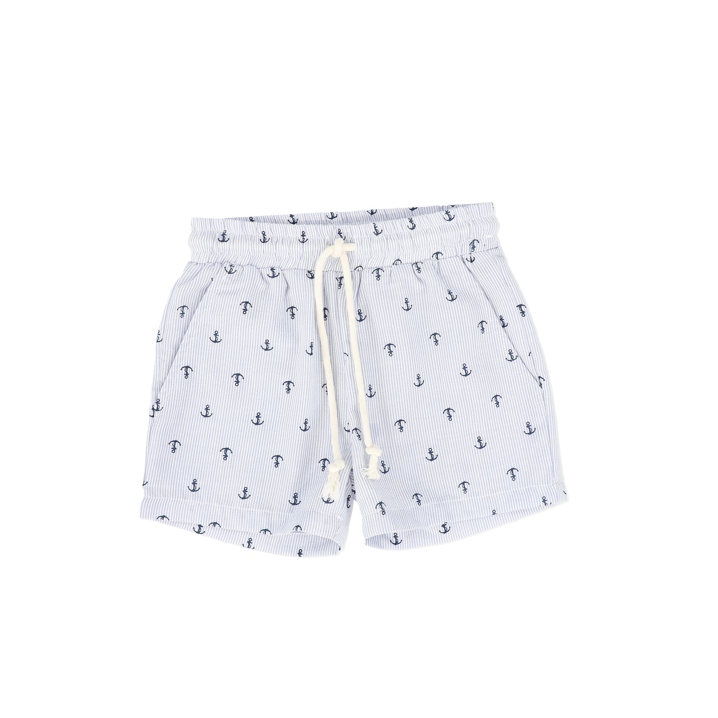 LE BOURDON BLUE ANCHOR PRINT SEERSUCKER SHORTS