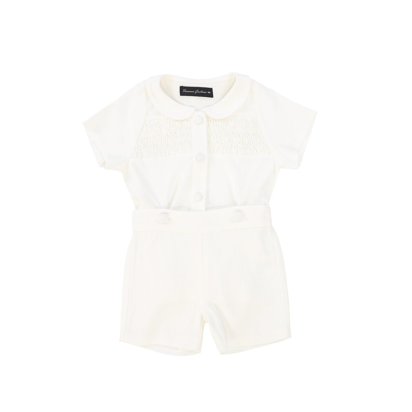 FRANCESCA GUILIANO IVORY LINEN SMOCKED COLLAR SET