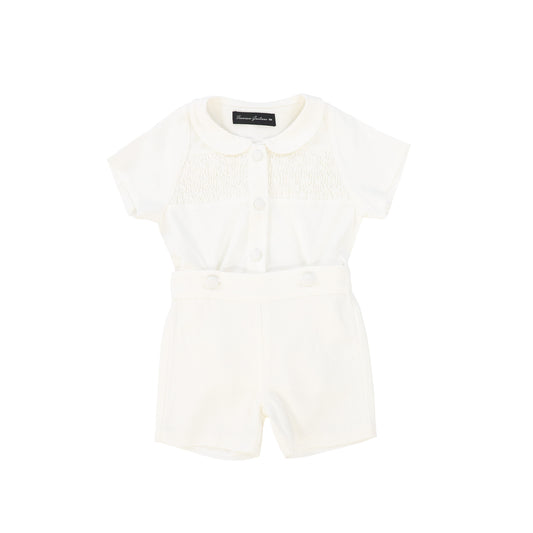 FRANCESCA GUILIANO IVORY LINEN SMOCKED COLLAR SET