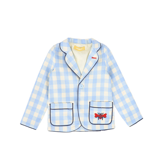 LE BOURDON LIGHT BLUE CHECKED POCKET BLAZER