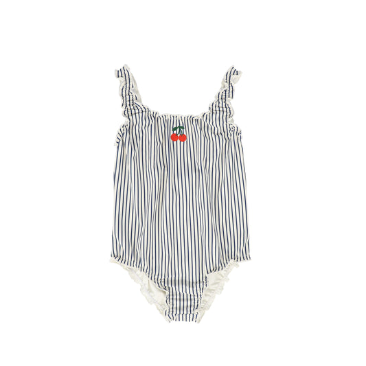 WATER CLUB WHITE/BLUE THIN STRIPE GATHERED SWIMSUIT