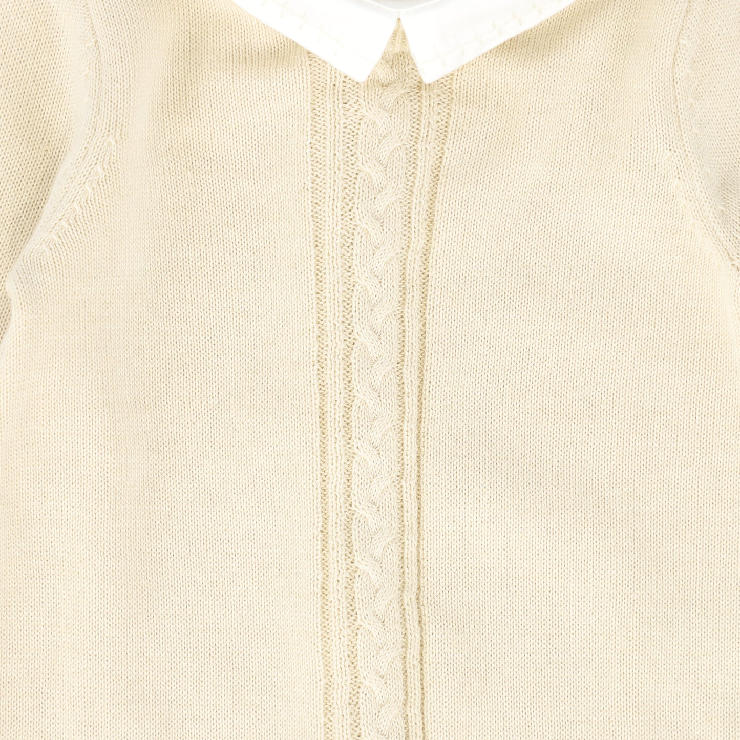 LE BOURDON BEIGE KNIT CABLE STRIPE COLLAR ROMPER
