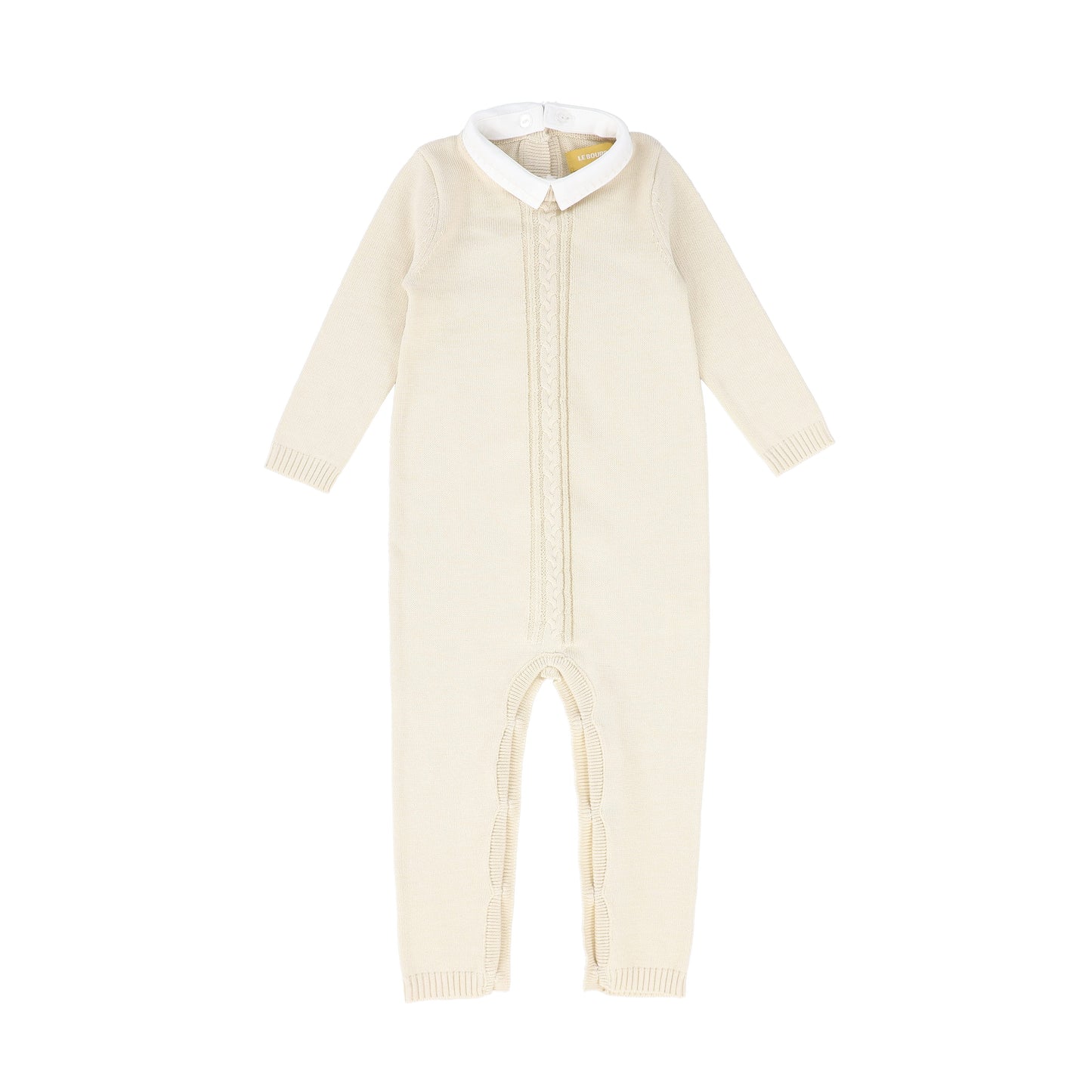 LE BOURDON BEIGE KNIT CABLE STRIPE COLLAR ROMPER