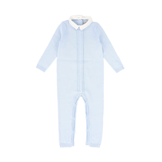 LE BOURDON BLUE KNIT CABLE STRIPE COLLAR ROMPER