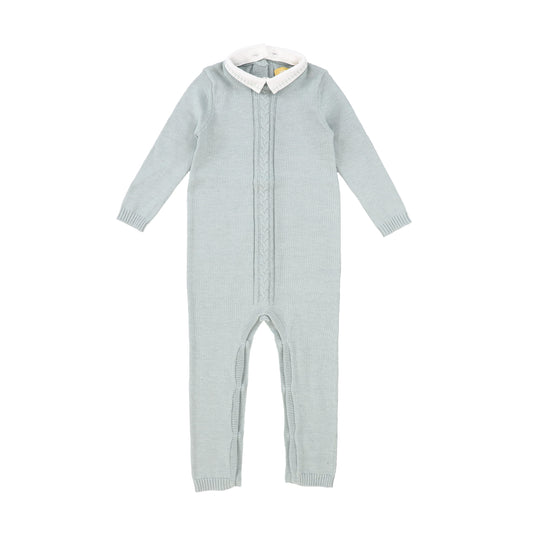 LE BOURDON GREEN KNIT CABLE STRIPE COLLAR ROMPER