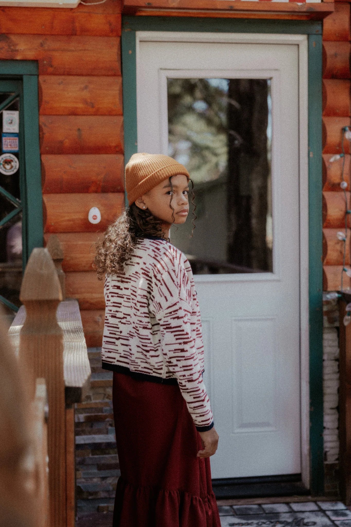 RETRO KID CREAM/BURGUNDY CHUNKY KNIT CARDIGAN