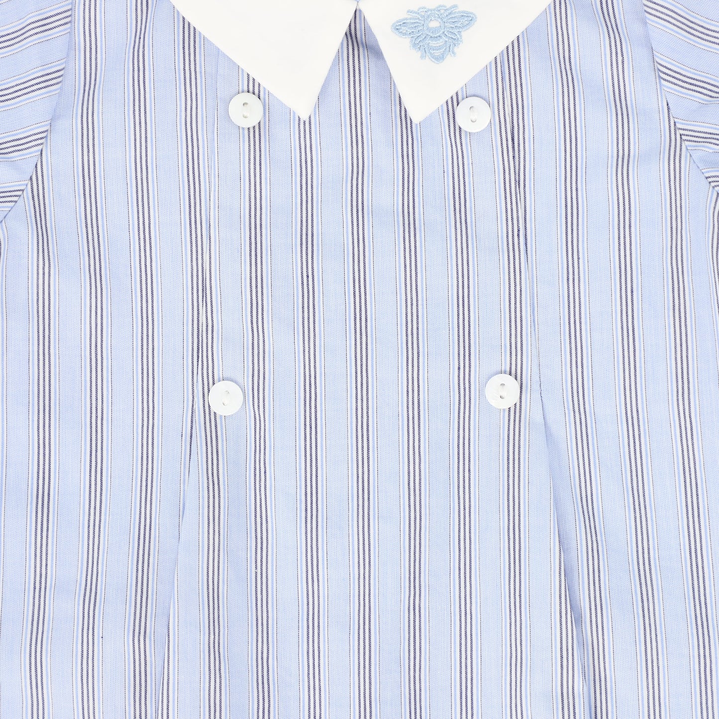 LE BOURDON BLUE DOUBLE STRIPE BUTTON PLEAT ROMPER