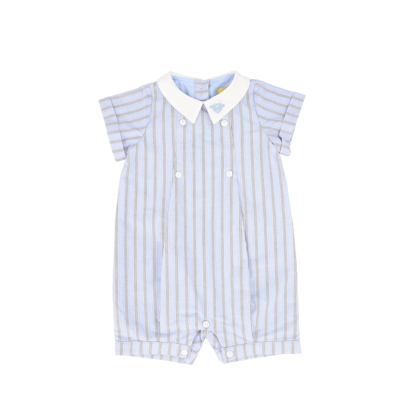 LE BOURDON BLUE DOUBLE STRIPE BUTTON PLEAT ROMPER