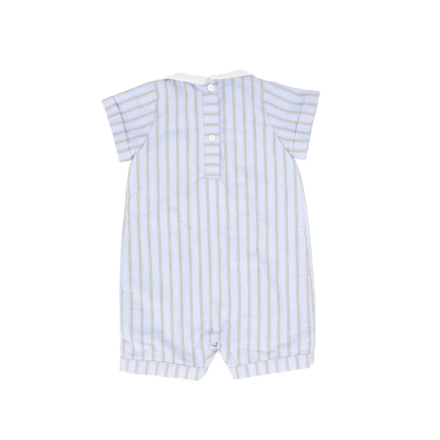 LE BOURDON BLUE DOUBLE STRIPE BUTTON PLEAT ROMPER