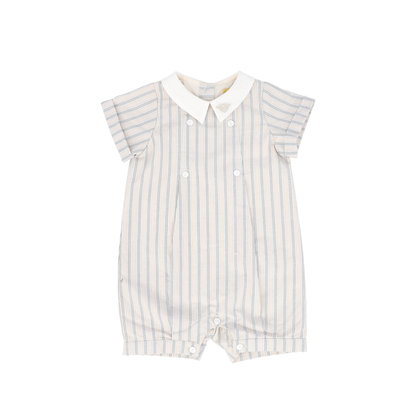 LE BOURDON BEIGE DOUBLE STRIPE BUTTON PLEAT ROMPER